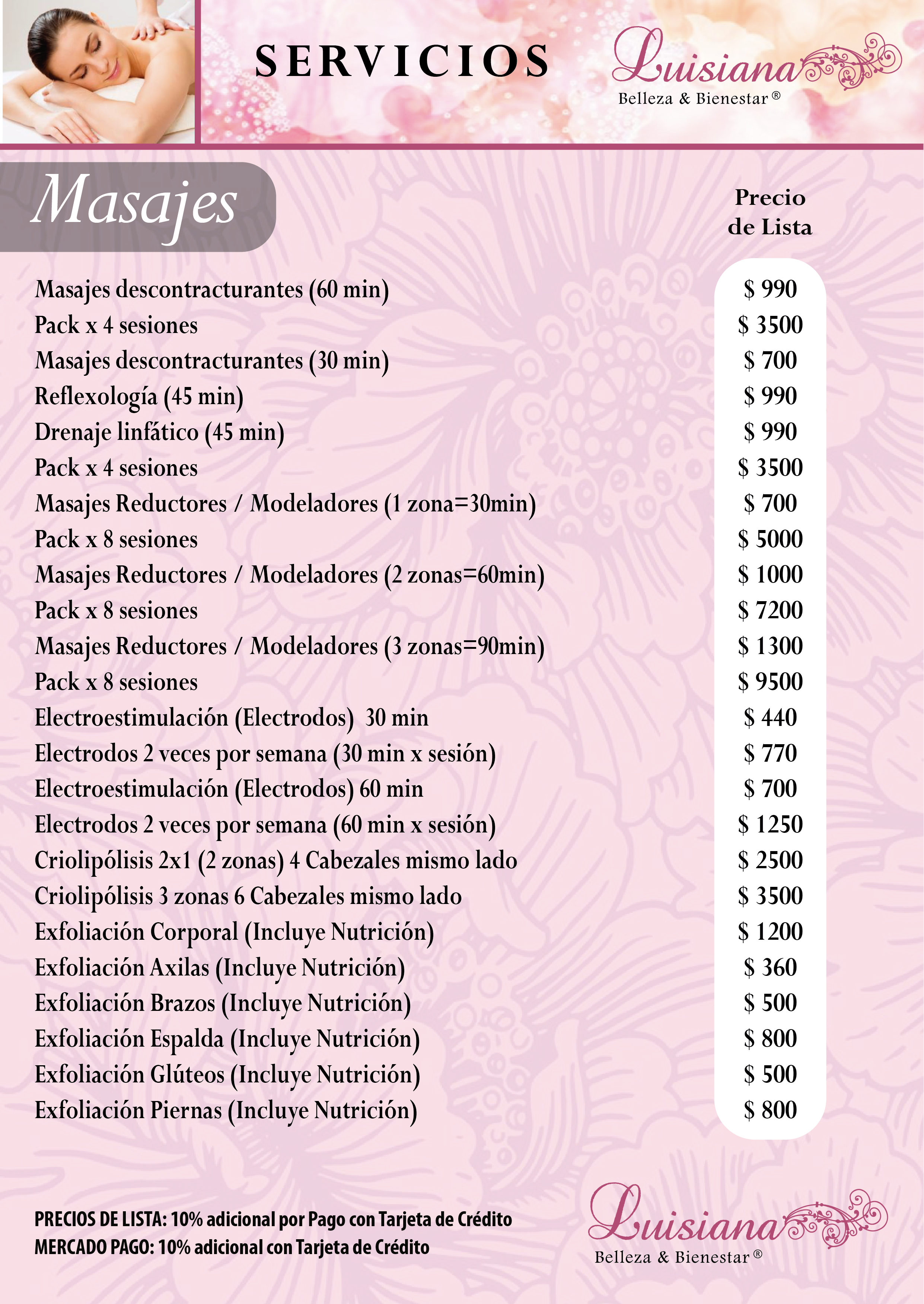 Lista de precios de masajes corporales online